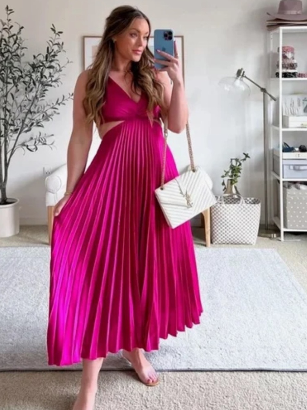 Abercrombie & Fitch Fuchsia Pleated Maxi Dress